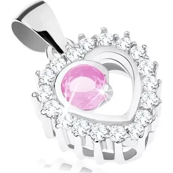Přívěsek Přívěsek ze stříbra 925, čirá kontura srdíčka, kulatý růžový zirkon