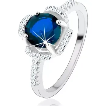Prsten Zásnubní prsten, stříbro 925, modrý kvítek, lupínky z čirých zirkonků - Velikost: 52