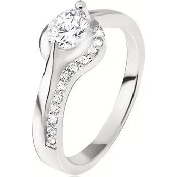 Prsten Stříbrný prsten, okrouhlý čirý kamínek, zaoblená ramena, zirkonky - Velikost: 68