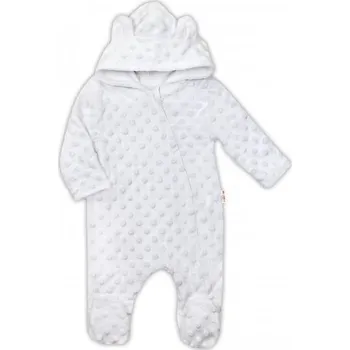 Dívčí oblečení Baby Nellys Kombinézka/overálek MINKY s kapucí a oušky - bílá, vel. 80; 80 (9-12m)