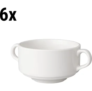 G.Gastro (6 pieces) Porcelain Soup Cup – 300 ml - White - Non-Stackable - With Handle - Easy to Clean