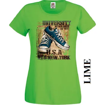 damske levne tricko americke tenisky Barva: Lime - limetkově zelená, Výstřih: Kulatý výstřih kolem krku, EU dámská velikost: eu 32/34 (dívčí prodloužená 116) viz tabulka velikostí