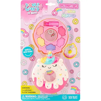 Rtěnka Skin Treats Donut Worry Be Happy rtěnka 0,8 g + oční stíny 4,8 g, kosmetická sada pro děti