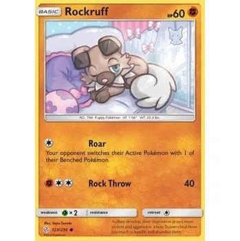 Volný čas Pokémon CEC 123/236 Rockruff - Cosmic Eclipse Stav: Excellent, Verze: NORMAL