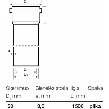 Kanalizační potrubí Vnitřní kanalizační PVC trubka Wavin, O 50 mm, 1,5m