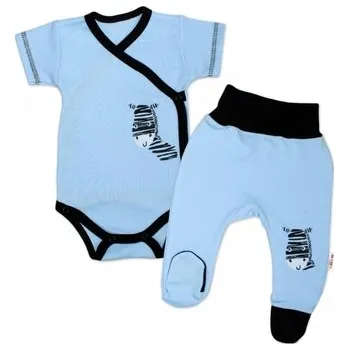 Dětský overall Baby Nellys 2-dílná sada body kr. rukáv + polodupačky, modrá - Zebra, vel. 56; 56 (1-2m)