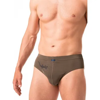 Slipy Zeleno-hnědé pánské bambusové slipy s potiskem ještěrky, ZELENO-HNĚDÁ M i384_5959664