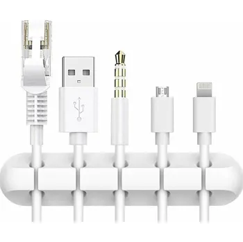 Organizér kabelů LED21 AG847A SILIKONOVÝ ORGANIZÉR AŽ PRO 5 KABELŮ, BÍLÝ