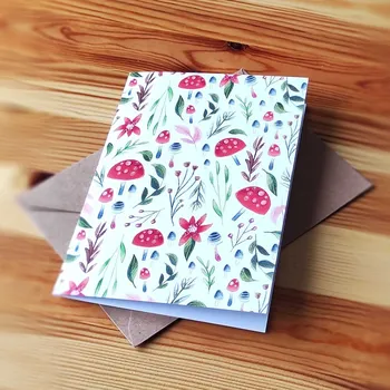 Simplypaper Přání s obálkou Muchomůrky a rostliny
