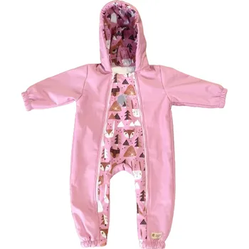 Kojenecká kombinéza Monkey Mum® Dětská zimní softshellová kombinéza s beránkem - Růžová ovečka v lese - vel. 62/68, 74/80 62/68