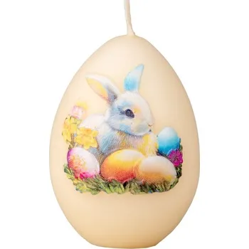 Svíčka Vajíčko 80mm zajíčci s vajíčky, krémová svíčka 115 gram