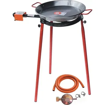 Pánev Set hořák L30 Paella 30 cm dva okruhy s připojením, stojan a pánev leštěná ocel 40 cm (ideální souprava pro grilování a vaření nejen pod širým nebem)