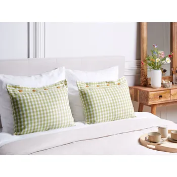 Dekorativní polštářek Sada 2 polštářů se vzorem šachovnice 40 x 60 cm olivově zeleno/bílý dekorativní moderní doplněk do ložnice obývacího pokoje Beliani