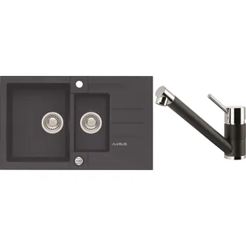 Alveus Set Rock 70 Granitový dřez s vaničkou a odkapem 780x480 mm + baterie Cleo 05, twilight, SETA20070