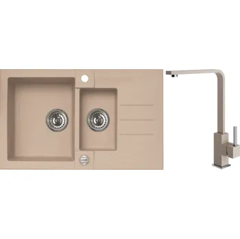 Granitový dřez Alveus Set Rock 70 Granitový dřez s vaničkou a odkapem 780x480 mm + baterie Afra 55, béžová, SETA20170