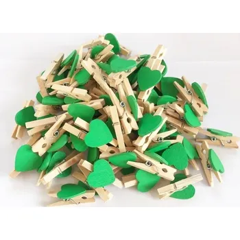 Dekorace srdíčka | dřevěné kolíčky s provázkem, 50 ks - 50KS Zelená