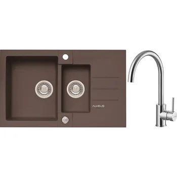 Granitový dřez Alveus Set Rock 70 Granitový dřez s vaničkou a odkapem 780x480 mm + baterie Elza BRS, chocolate, SETA456