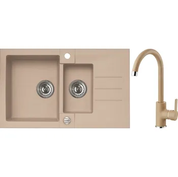 Kuchyňský dřez Alveus Set Rock 70 Granitový dřez s vaničkou a odkapem 780x480 mm + baterie Tonia 55, béžová, SETA451