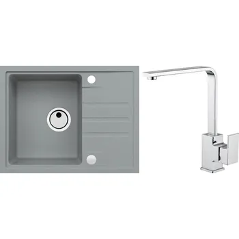 Alveus Set Intermezzo 30 Granitový dřez s odkapem 620x480 mm + baterie Reno, beton, SETA372