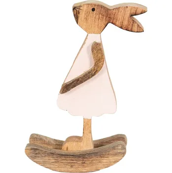 Clayre & Eef Dekorativní dřevěná figurka houpací zajíček 14x25 cm