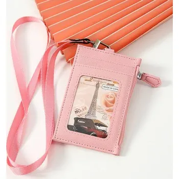 Obal na doklad Obal na kartu s popruhem na krk - růžový