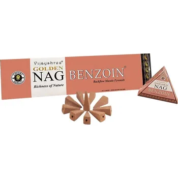 Vonný olej Vijayshree Vonné kužely Tekoucí dým Golden Nag Benzoin, 10 ks