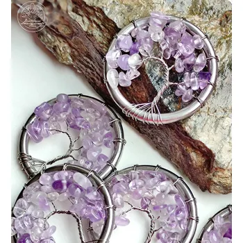 Strom života šperk s Ametystem -Spirituální vibrace 4cm Drátované stromy života