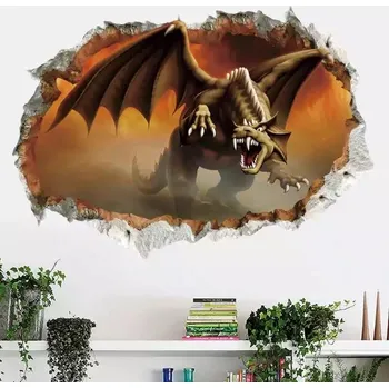 Samolepící dekorace Tapeta na zeď | samolepka na zeď 3D dinosauři - 50 x 70 cm - BÍLÝ