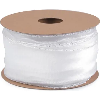 Organzová stuha s perleťovým leskem a lurexem šíře 50 mm, barva 1 bílá stříbrná