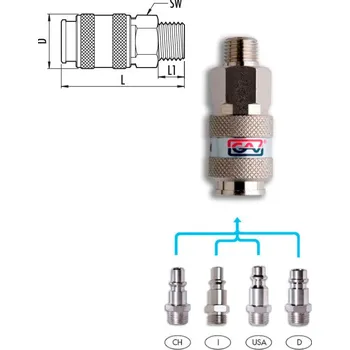 Příslušenství ke kompresoru GAV UNI RYCHLOSPOJKA STL.VZDUCH 1/4" vnější závit