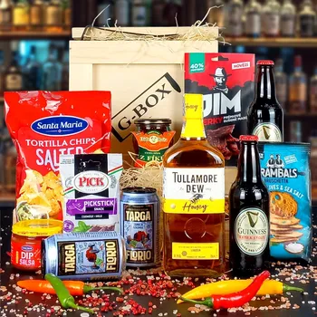 Dárkový potravinový koš Dárková Bedna Tullamore Honey Whiskey