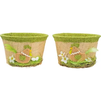 Věnec Anděl Přerov Košík velikonoční s jutou a zeleným dekorem průměr 14 cm