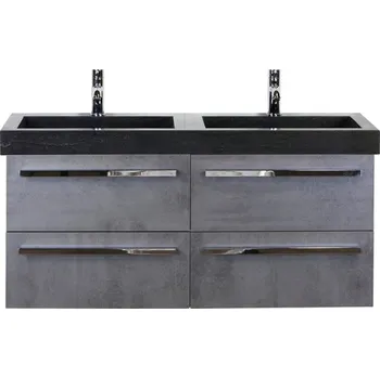 Koupelnový nábytek Koupelnový nábytkový set Seville 120 cm s dvojitým umyvadlem z přírodního kamene beton antracitově šedá