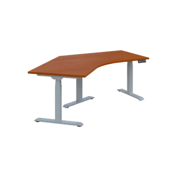 Psací stůl FLEXIERGO 120 120-120 výškově nastavitelný stůl, rohový, kovová podnož stříbrná, deska 25 mm, široký 2050 mm, třešeň šumavská