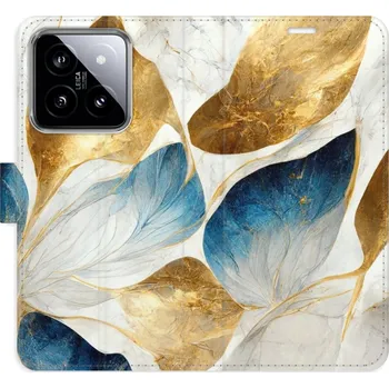 Pouzdro na mobilní telefon Flipové pouzdro iSaprio - GoldBlue Leaves - Xiaomi 14