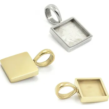 Materiál na výrobu šperku Leštěný Přívěsek s lůžkem 304 10x10mm - 1Ks - Nerez RL