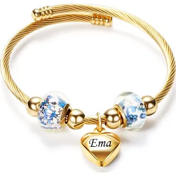 Náramek Dámský ocelový náramek s korálky Spring zlatý