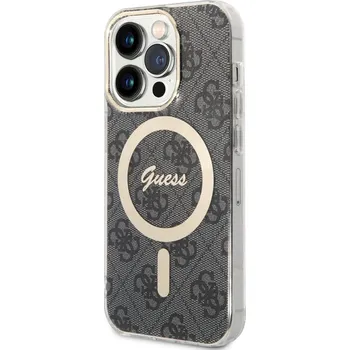 Pouzdro na mobilní telefon Guess IML 4G MagSafe Zadní Kryt pro iPhone 14 Pro Black Guess 4G prémiový ochranný kryt telefonu v kombinaci zadní strany potaženou látkou s motivem Guess a pružnými PU boky a vestavěným magnetem pro