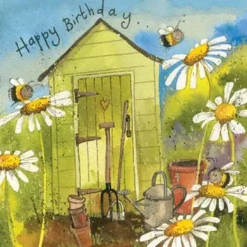 Přání v obálce Garden Shed od ALEX CLARK 14*14 cm (Blahopřání květiny, včelky)