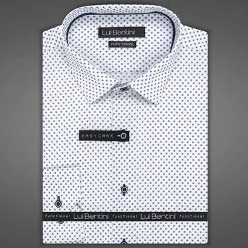 Pánská košile Pánská košile Lui Bentini FUNCTIONAL z lyocellu (na léto), bílá s tmavě modrými kolečky s tečkami LDF238, dlouhý rukáv, regular fit, vel. 46