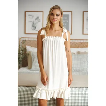 Dámské noční prádlo Smetanová noční košilka se zavazováním na ramenou Velikost: S