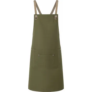 Kuchyňská zástěra Karlowsky Zástěra Urban vzhledu s odnímatelnými kontrastními popruhy a kovovými detaily Barva: zelená mechová (ca. Pantone 4229C), Velikost: 70 x 85 cm KY120