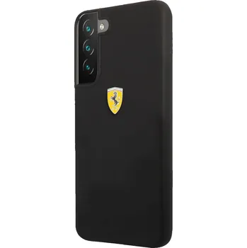 Pouzdro na mobilní telefon Ferrari Liquid Silicone Metal Logo Zadní Kryt pro Samsung Galaxy S22+ Black Ferrari prémiový ochranný kryt telefonu vyrobený z kombinace kvalitních a odolných materiálů, které perfektně chrání Váš te
