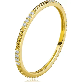 Prsten Jemný prsten ze žlutého zlata 585 - řada kulatých zirkonů, šikmé zářezy - Velikost: 58