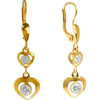 Náušnice Argento 65394 Pozlacené stříbrné náušnice - srdíčka, čiré kulaté zirkony