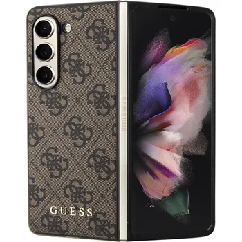 Telefonní příslušenství Guess 4G Charms Zadní Kryt pro Samsung Galaxy Z Fold 5 Brown Guess 4G Charms prémiový ochranný kryt telefonu v kombinaci zadní strany s PU kůží s motivem Guess, pružnými PU boky a atraktivním přívěsk