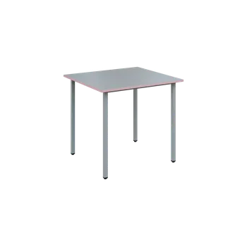 Jídelní stůl JSB 80 N jídelní stůl, kovová podnož stříbrná, deska 18 mm, deska šedá s hranou, pastelově růžová, 800x800 mm