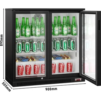 Lednice G.Gastro Barový chladicí stůl - 0,9 m - 220L - se 2 skleněnými dveřmi & 2 policemi - černý
