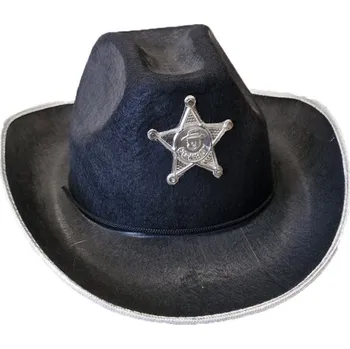 Karnevalový doplněk Kovbojský klobouk se stříbrnou hvězdou a stříbrným lemem