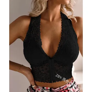 Krajkový top s hlubokým výstřihem Barva: Černá, Velikost: S